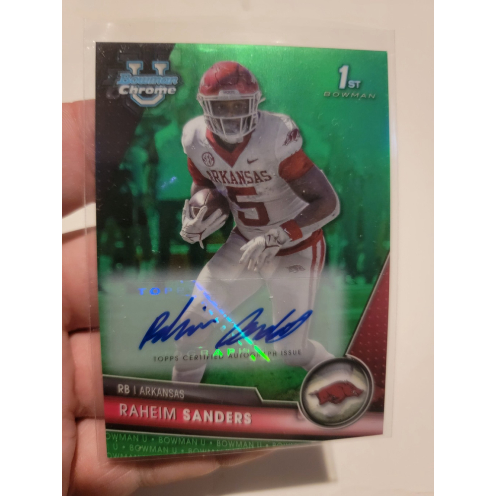 Bowman Chrome Autograph Card Raheim Sanders Arkansas Cleveland Browns Signed /99